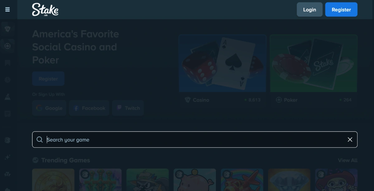 Search bar on Stake US